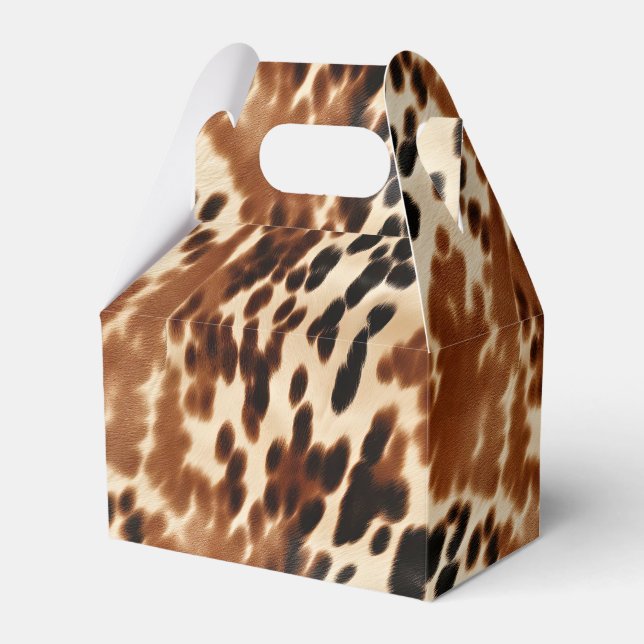 Western Cowboy Cream Brown Black Cowhide Favour Box (Front Side)