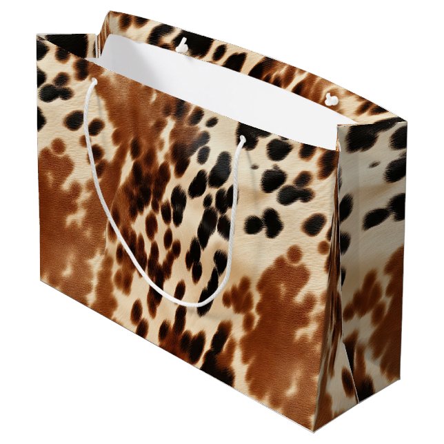 Western Cowboy  Cream Brown Black Cowhide Large Gift Bag (Back Angled)