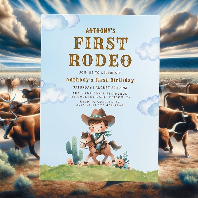 Western Cowboy First Rodeo 1st Birthday Invitation (Creator Uploaded)