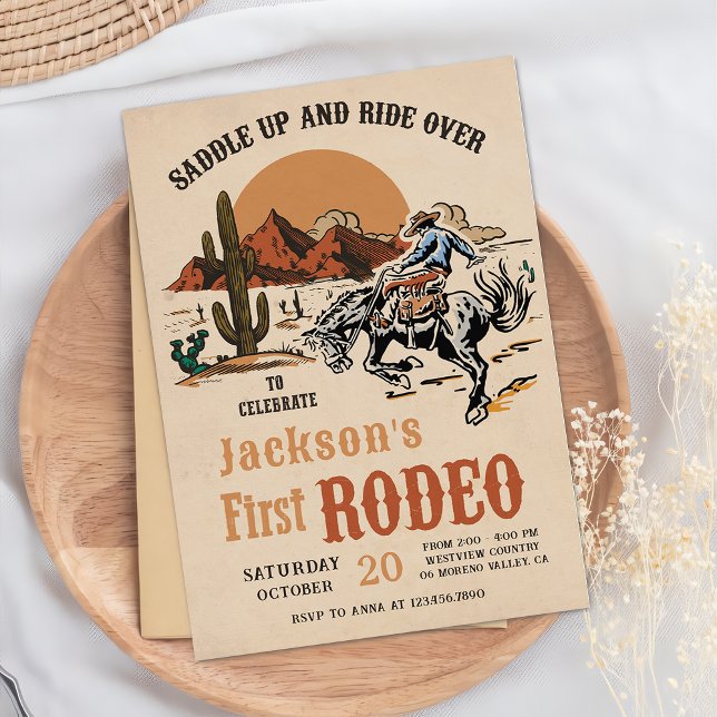 Western Cowboy First Rodeo 1st Birthday Invitation (Creator Uploaded)