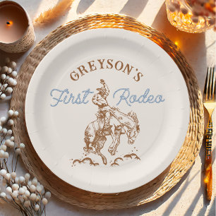 Western Cowboy First Rodeo 1st Birthday Paper Plate
