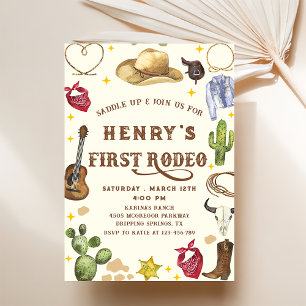 Western Cowboy First Rodeo 1st Birthday Party  Invitation