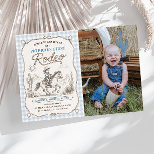 Western Cowboy First Rodeo 1st Birthday Photo Invitation