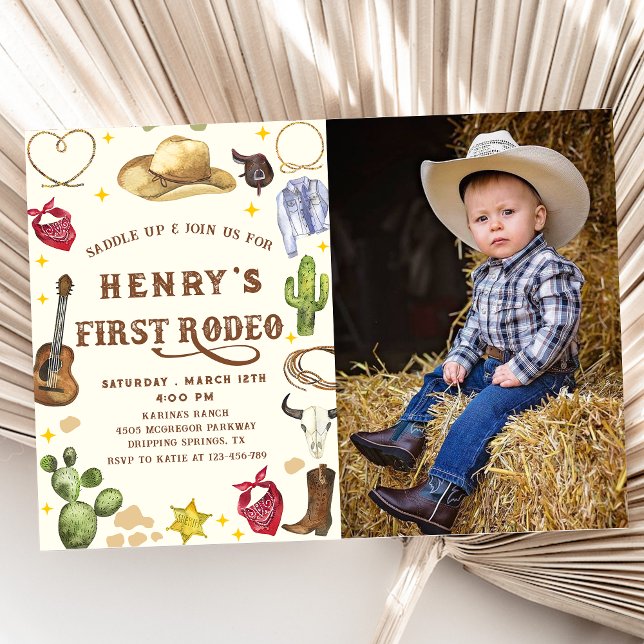 Western Cowboy First Rodeo 1st Birthday Photo Invitation (Creator Uploaded)