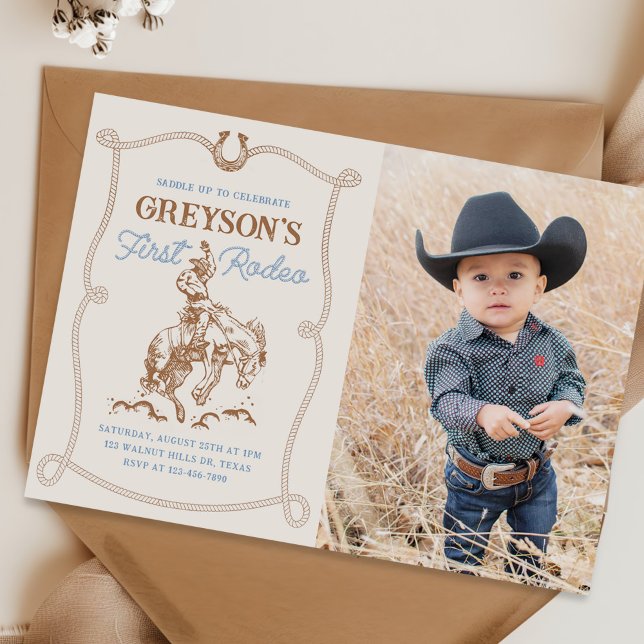 Western Cowboy First Rodeo 1st Birthday Photo Invitation (Creator Uploaded)