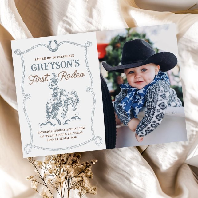 Western Cowboy First Rodeo 1st Birthday Photo Invitation (Creator Uploaded)