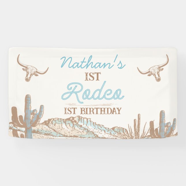 Western Cowboy First Rodeo Birthday Banner (Horizontal)