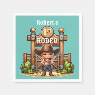 Western Cowboy First Rodeo Birthday Custom Napkin
