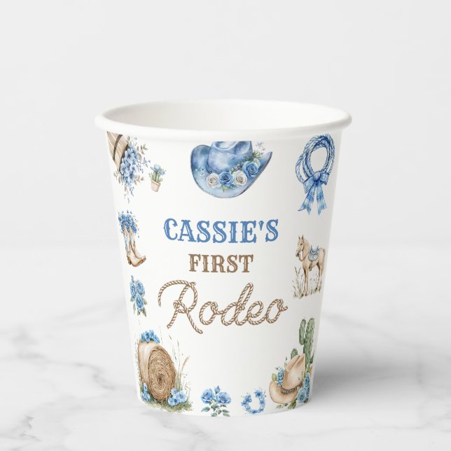 Western Cowboy First Rodeo Birthday Party Paper Cups (Front)