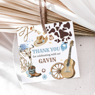 Western Cowboy First Rodeo Birthday Party Square Favour Tags