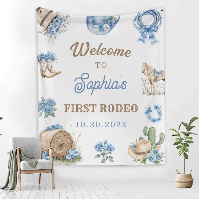 Western Cowboy First Rodeo Birthday Party Tapestry (Creator Uploaded)
