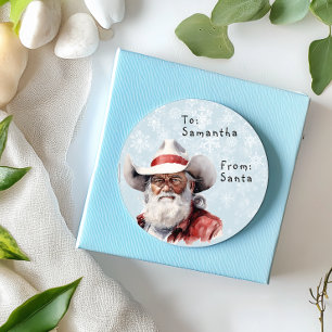 Western Cowboy From Santa to Child Gift Christmas  Classic Round Sticker