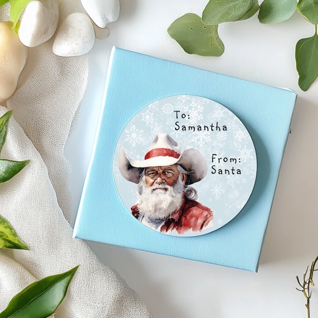 Western Cowboy From Santa to Child Gift Christmas  Classic Round Sticker (Creator Uploaded)