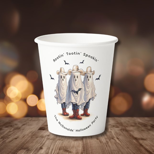 Western Cowboy Ghost Theme Spooky Halloween Party Paper Cups (Edit text via template to personalize as required.  See collection for  matching items)