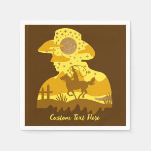 Western Cowboy Glitter Horse Lasso Personalised Napkin