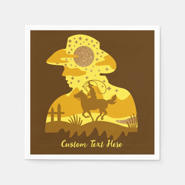 Western Cowboy Glitter Horse Lasso Personalised Napkin (Front)