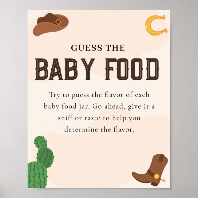Western Cowboy Guess th Baby Food Baby Shower Game Poster (Front)
