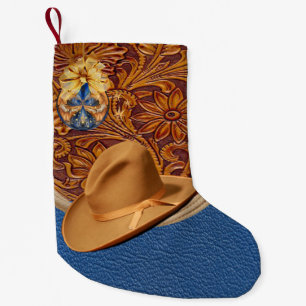 Western Cowboy Hat and Rope Faux  Leather Small Christmas Stocking
