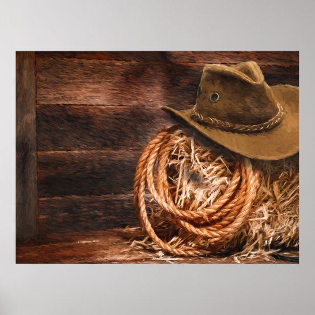 Western Cowboy Hat Barn Hay Poster (Front)