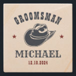 Western Cowboy Hat Best Man Groomsmen Personalised Stone Coaster<br><div class="desc">Personalised gifts for groomsmen and best man with western cowboy theme. Decorated with cowboy hat with vintage western font. Text and colour are editable using the Design Tool to fit your occasion. Get this customise gift for wedding,  bachelor party,  engagement party or any other special occasions.</div>