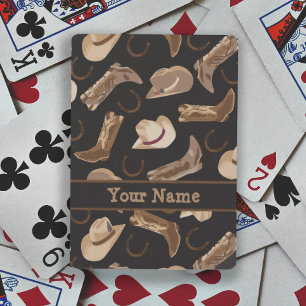 Western Cowboy Hat Boots Black Brown Name Playing Cards