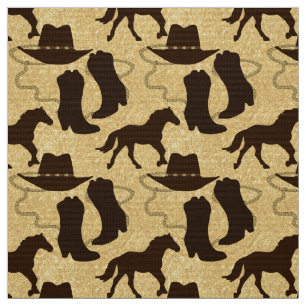 Western Cowboy Hat Boots, Horse Gold Glitter Fabric