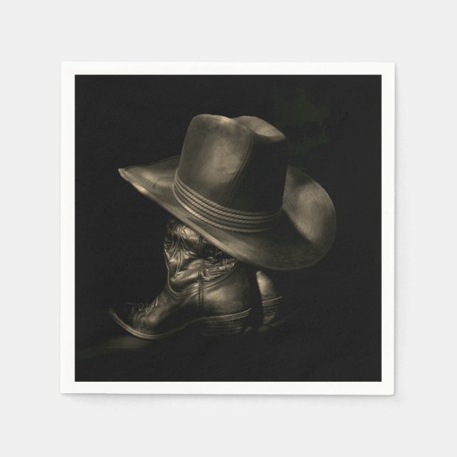 Western Cowboy Hat & Boots Vintage Paper Napkin (Front)