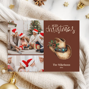 Western Cowboy Hat Christmas 2 Photo Holiday Card