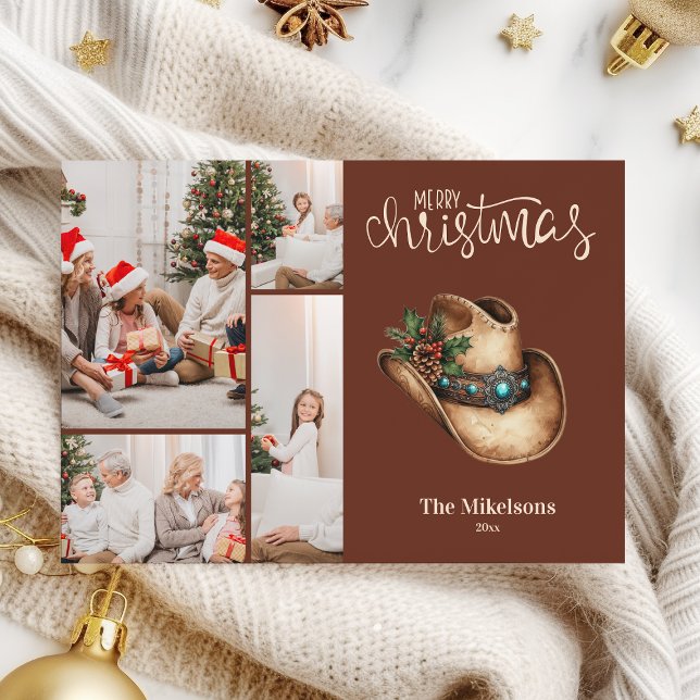 Western Cowboy Hat Christmas 4 Photo   Holiday Card (Creator Uploaded)