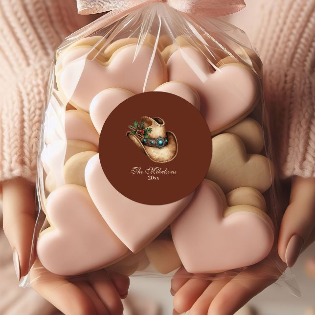 Western Cowboy Hat Christmas 9 Photo   Classic Round Sticker (Creator Uploaded)