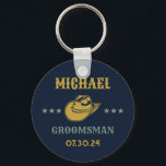 Western Cowboy Hat Elegant Personalised Groomsmen Key Ring<br><div class="desc">Personalised gifts for groomsmen with western cowboy theme. Decorated with cowboy hat with vintage western font. Text and background colour are editable using the Design Tool to fit your occasion. Get this customise gift for wedding,  bachelor party,  engagement party or any other special occasions.</div>