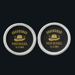Western Cowboy Hat Groomsmen Personalised Name Cufflinks<br><div class="desc">Personalised gifts for groomsmen with western cowboy theme. Decorated with cowboy hat with vintage western font. Text and background colour are editable using the Design Tool to fit your occasion. Get this customise gift for wedding,  bachelor party,  engagement party or any other special occasions.</div>