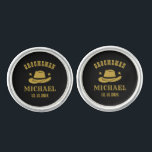 Western Cowboy Hat Groomsmen Personalised Name Cufflinks<br><div class="desc">Personalised gifts for groomsmen with western cowboy theme. Decorated with cowboy hat with vintage western font. Text and background colour are editable using the Design Tool to fit your occasion. Get this customise gift for wedding,  bachelor party,  engagement party or any other special occasions.</div>