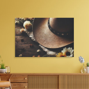 Western Cowboy Hat with Florals  Canvas Print
