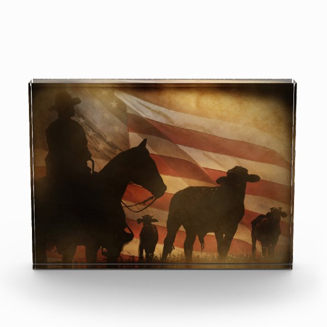 Western Cowboy Horse and Cattle Ranch Decor Photo Block (Front)