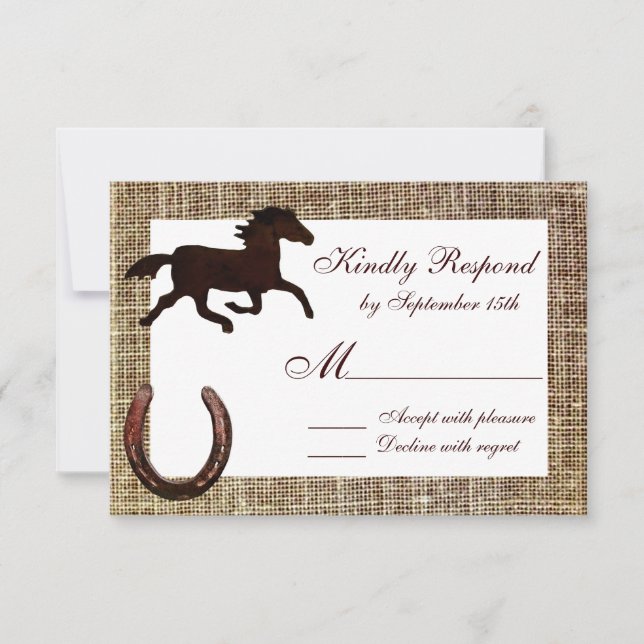 Western Cowboy Horse Horseshoe Wedding RSVP Cards (Front)