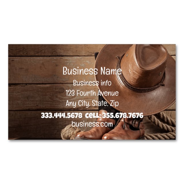Western Cowboy Horses Shop Store Magnetic Business Card (Front)