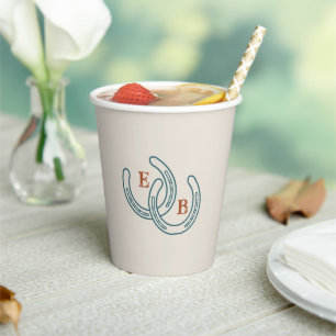 Western Cowboy Horseshoe Monogram Teal Rust Party Paper Cups