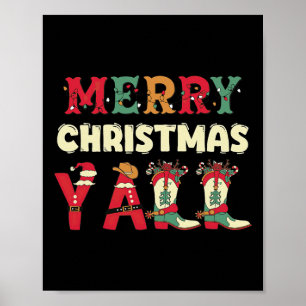 Western Cowboy Howdy Merry Christmas Yall Cowgirl  Poster