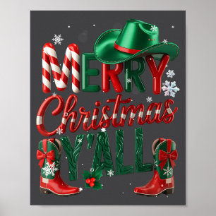 Western Cowboy Howdy Merry Christmas Yall Cowgirl  Poster