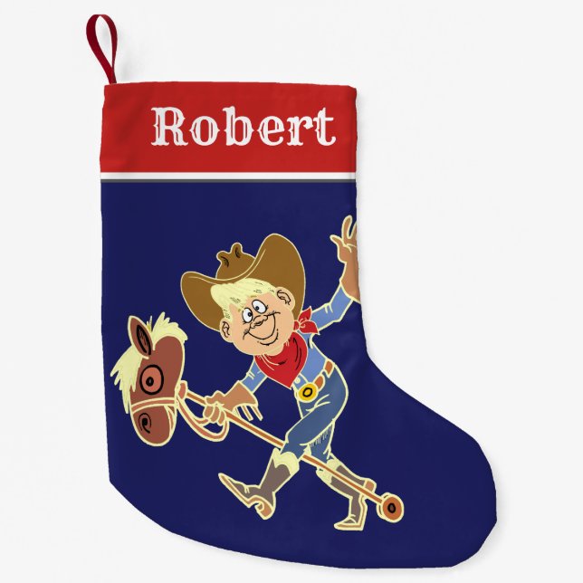 Western Cowboy Kid On Stick Horse Small Christmas Stocking (Front)