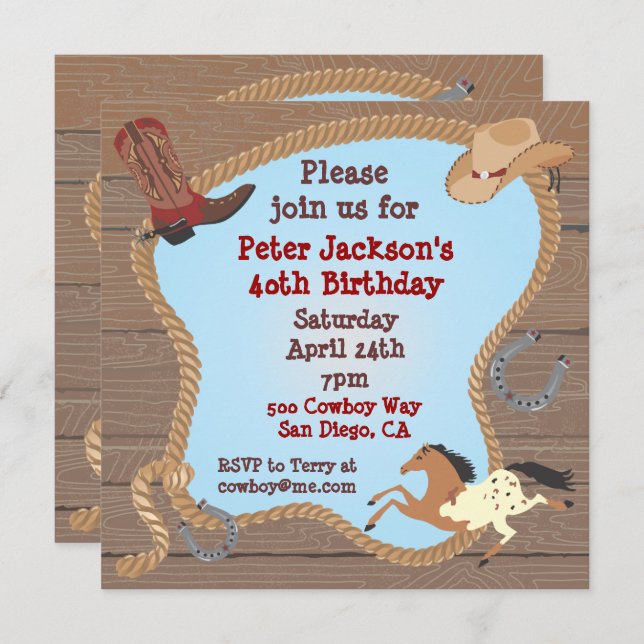 Western Cowboy Lasso Party Invitation (Front/Back)