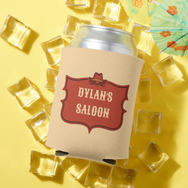 Western Cowboy Monogram Rustic Name Saloon Can Cooler (In Situ Summer)