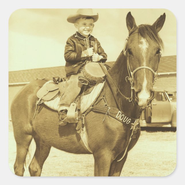 Western cowboy on horse square sticker (Front)