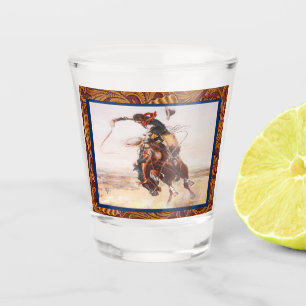 Western Cowboy On Wild West Bucking Horse Shot Glass