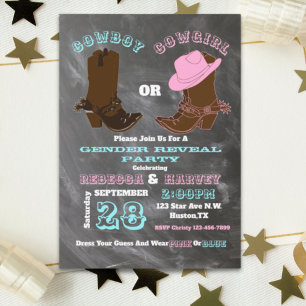 western cowboy or cowgirl gender reveal party invitation