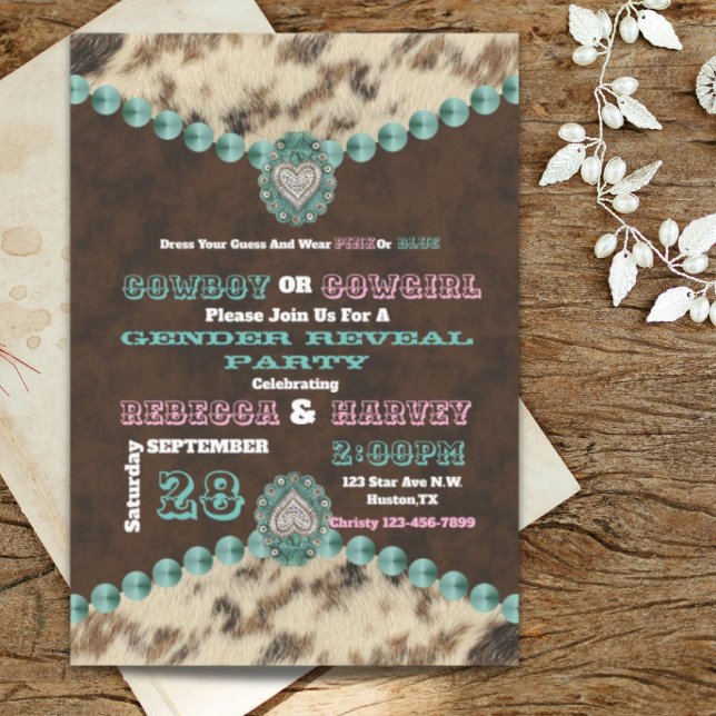 western cowboy or cowgirl gender reveal party invitation (western cowboy or cowgirl gender reveal party invitation)
