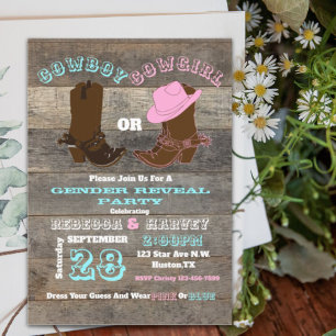 western cowboy or cowgirl gender reveal party invitation