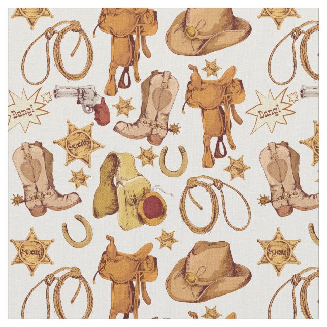 Western Cowboy Pattern Fabric (Close Up)