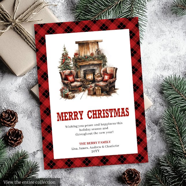 Western Cowboy Plaid Buffalo Christmas Card (Western Cowboy Plaid Buffalo Christmas Card)